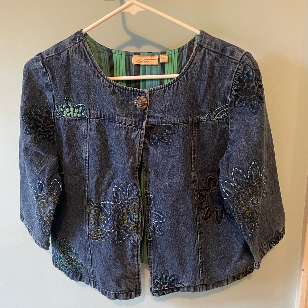Choices Blue Denim Jacket with Striped Lining